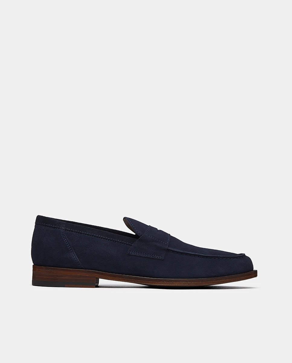 Mocassins Daytona com Travessão e em Camurça Azul-marinho-1