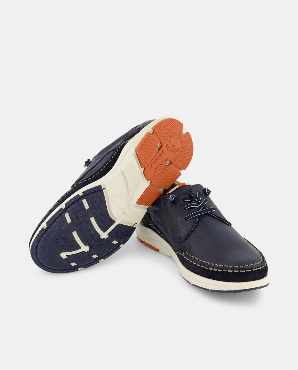 Sapatos de Atacadores com Atacadores Elásticos e em Pele Azul-marinho-2