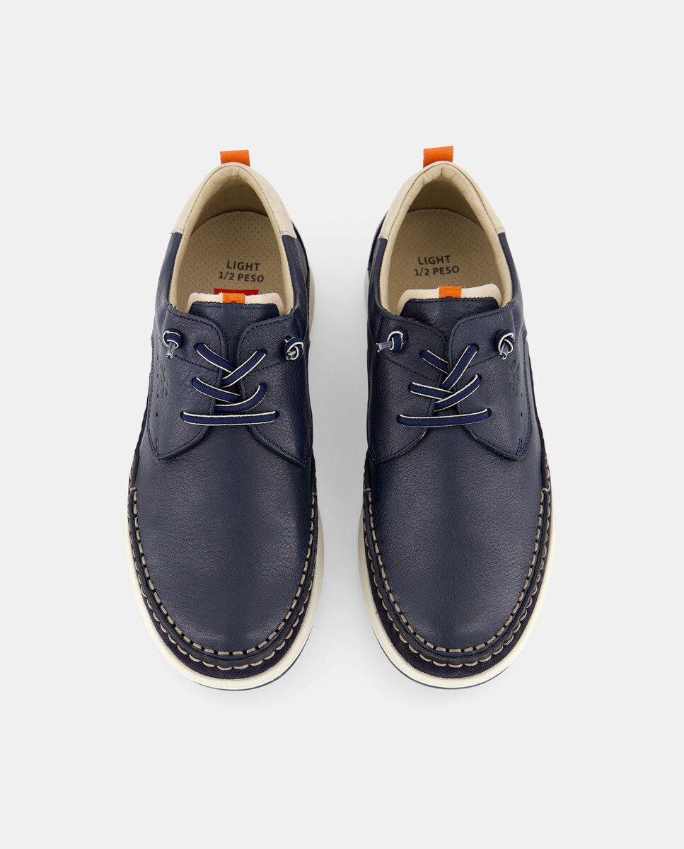 Sapatos de Atacadores com Atacadores Elásticos e em Pele Azul-marinho-4