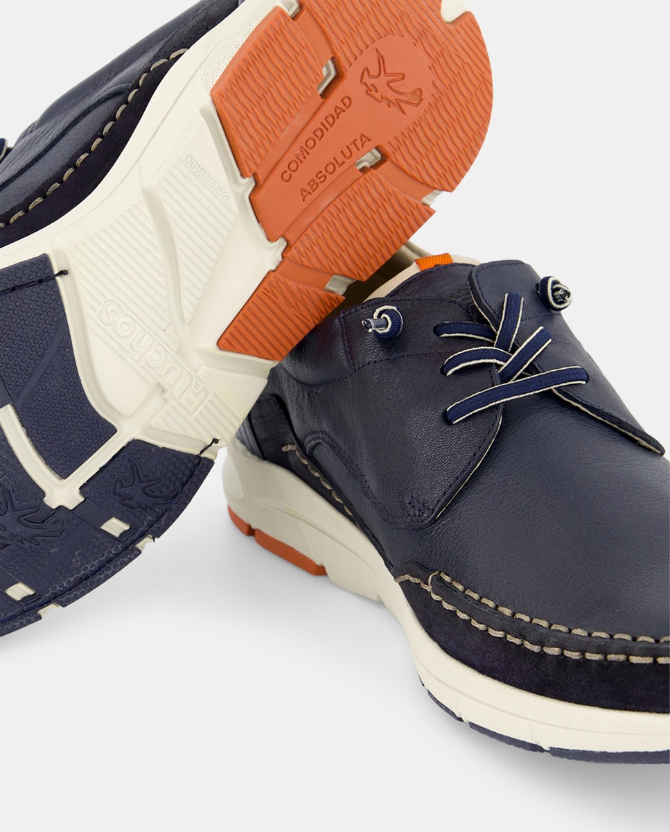 Sapatos de Atacadores com Atacadores Elásticos e em Pele Azul-marinho-5