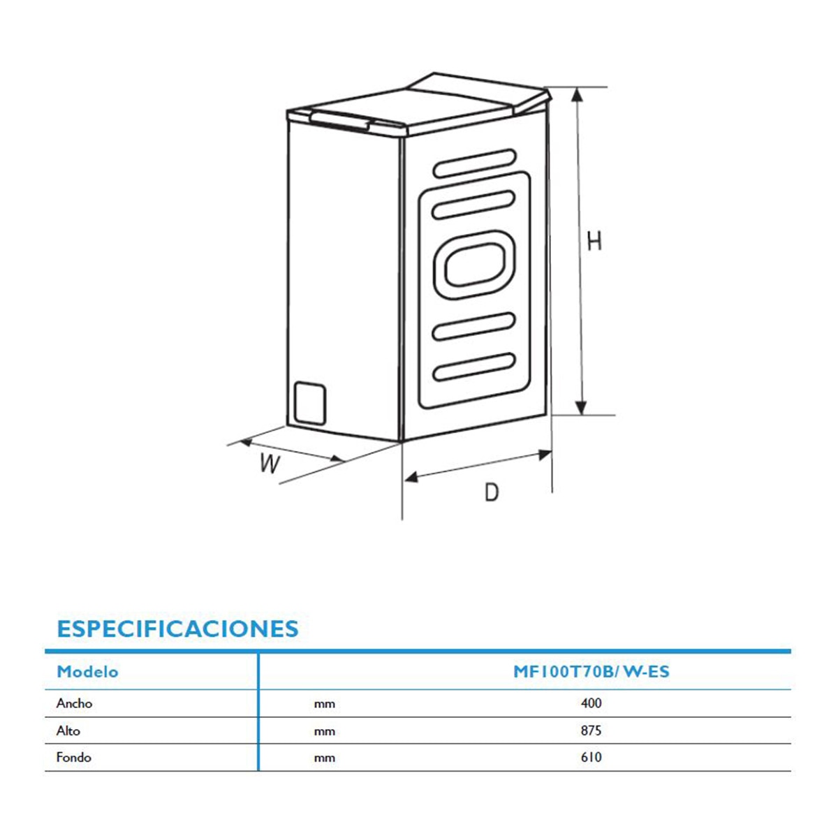Lavadora carga superior Midea 6 kg / 1.200 rpm - MF100T60B/W- ES Blanco-2