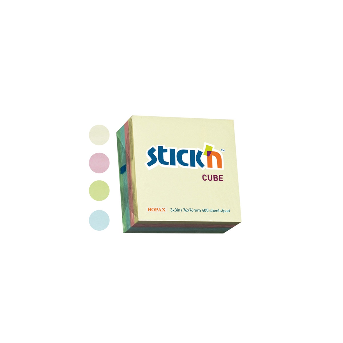 Cubo de Notas Adesivas 76x76mm - Amarelo, Rosa, Verde e Azul Pastel Multicolor-1