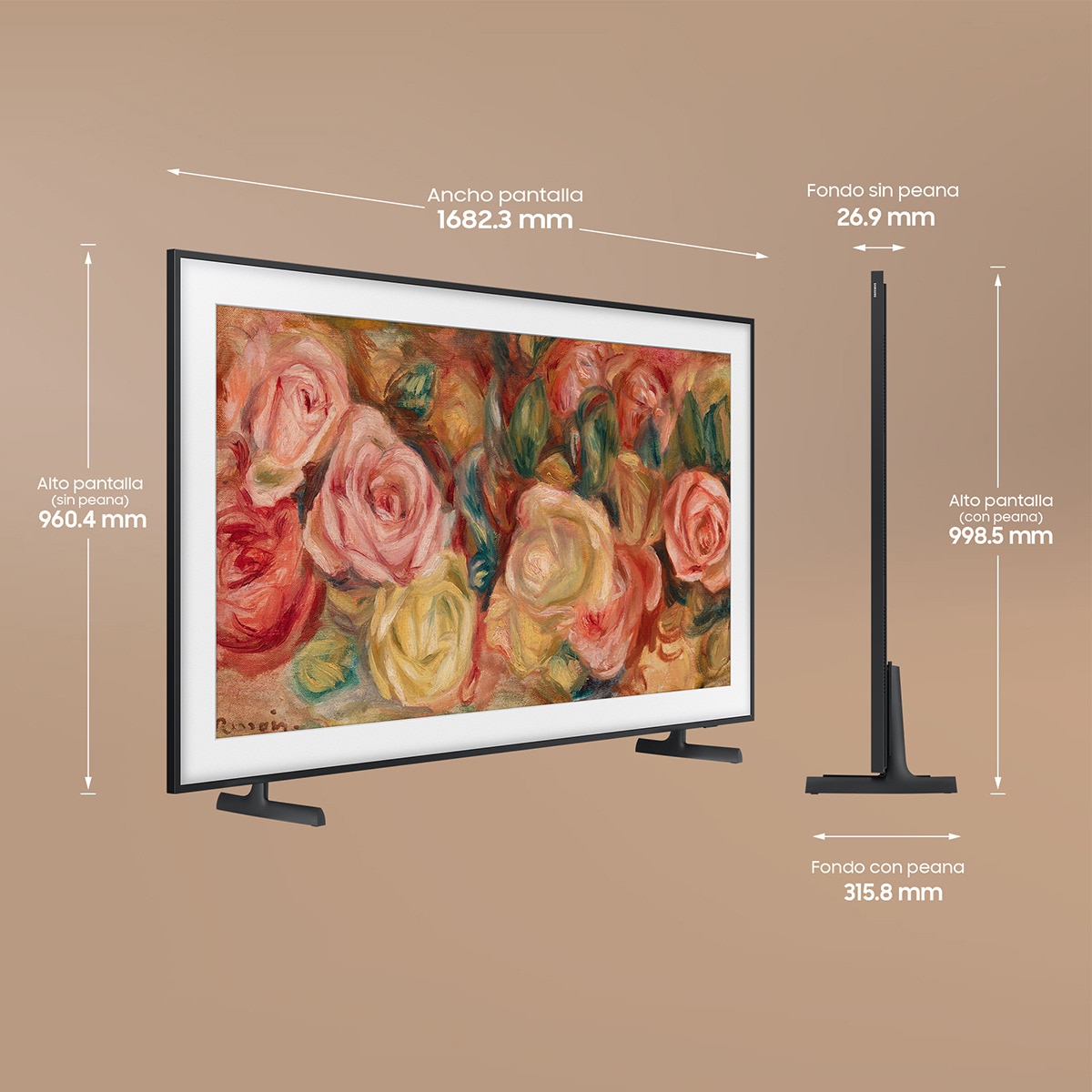 TV QLED 189 cm (75") Samsung The Frame TQ75LS03DAUXXC 4K Display Mate Smart TV para colgar en pared con soporte incluido Negro-3