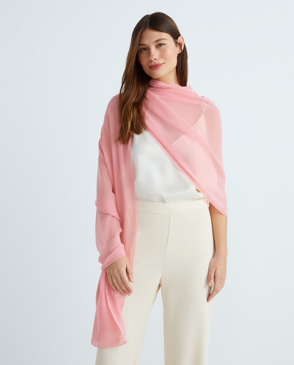 Écharpe em Chiffon com Tato de Seda Rosa-1