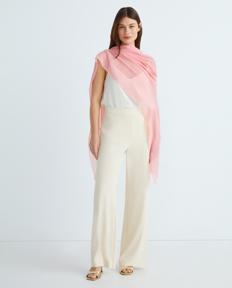 Écharpe em Chiffon com Tato de Seda Rosa-2