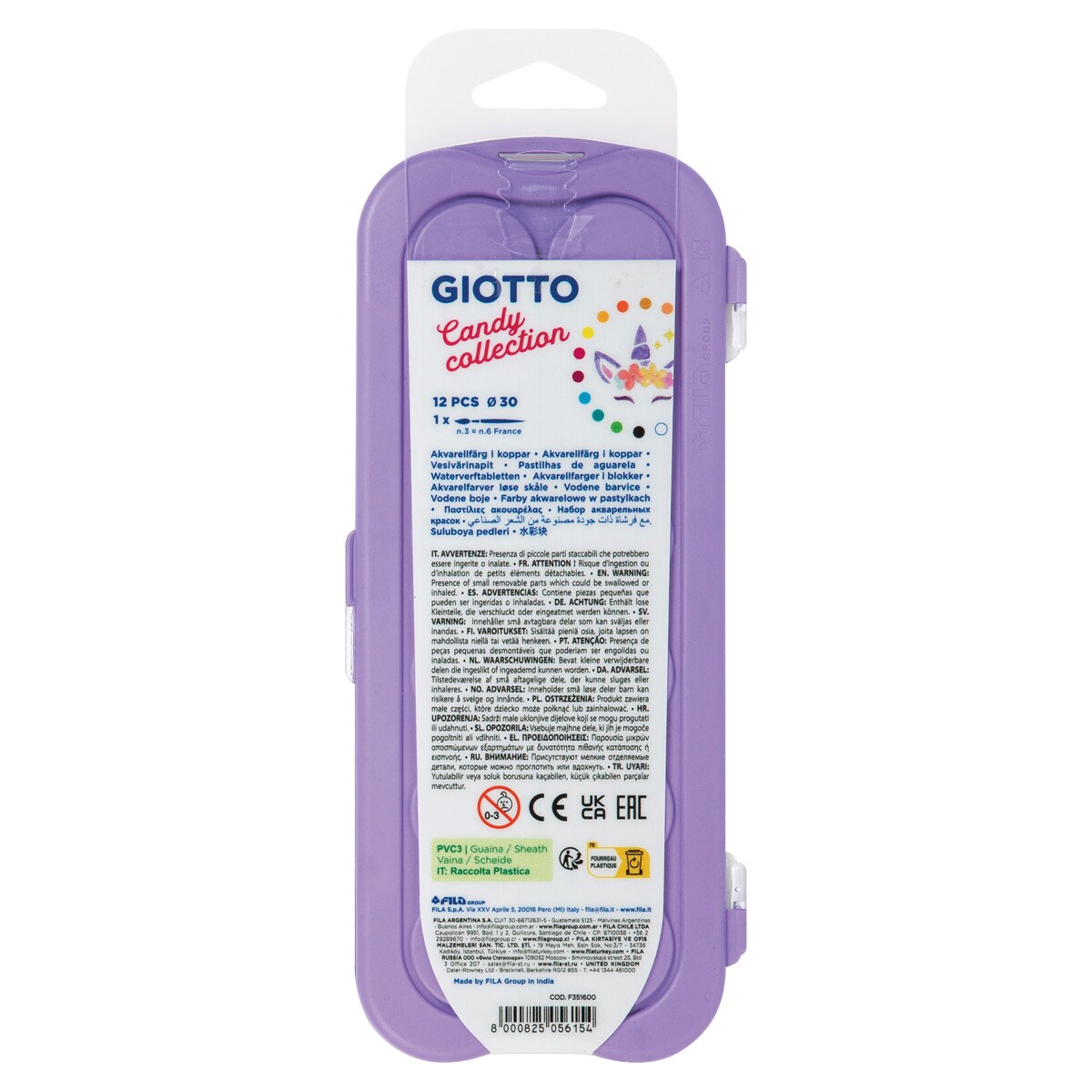 Estojo aquarela 30mm 12 unidades + pincel Candy Collection Giotto, cores pastéis Multicolor-4