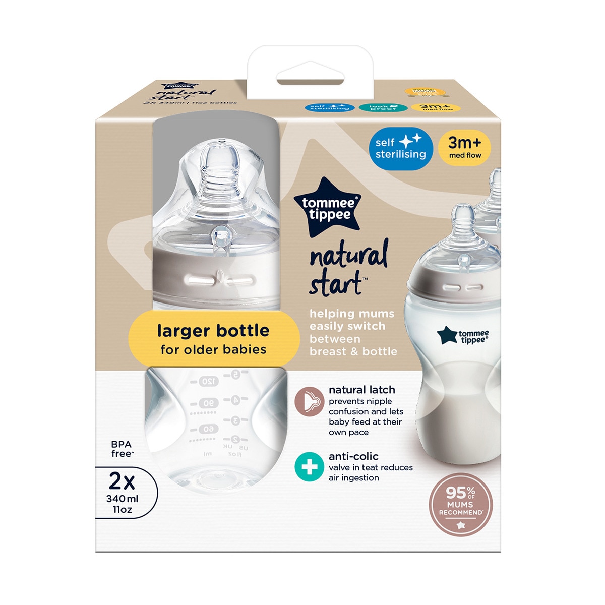 Biberones Tommee Tippee Natural Start 340ml, pack 2ud · Tommee