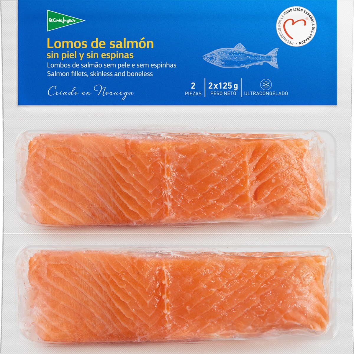 lomos de salmón sin piel y sin espinas 2 unidades envase 250 g