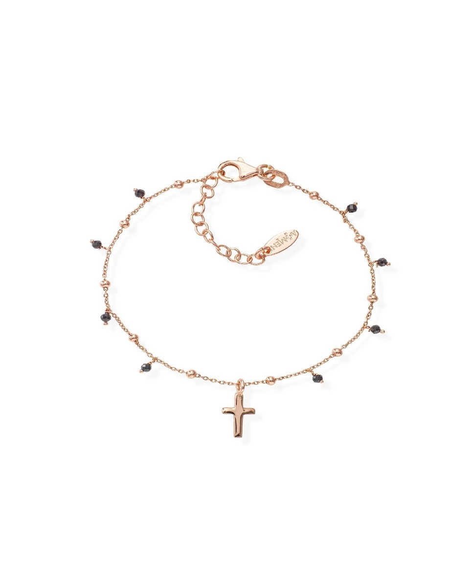 Pulseira Cruz Dourado Com Esferas e Cristais 1