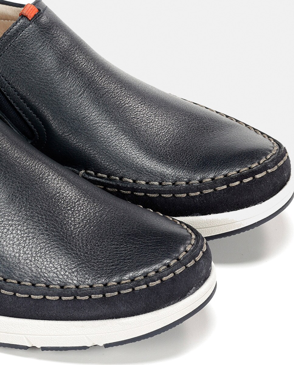 Mocassins com Elásticos Laterais e em Pele Azul-marinho-6