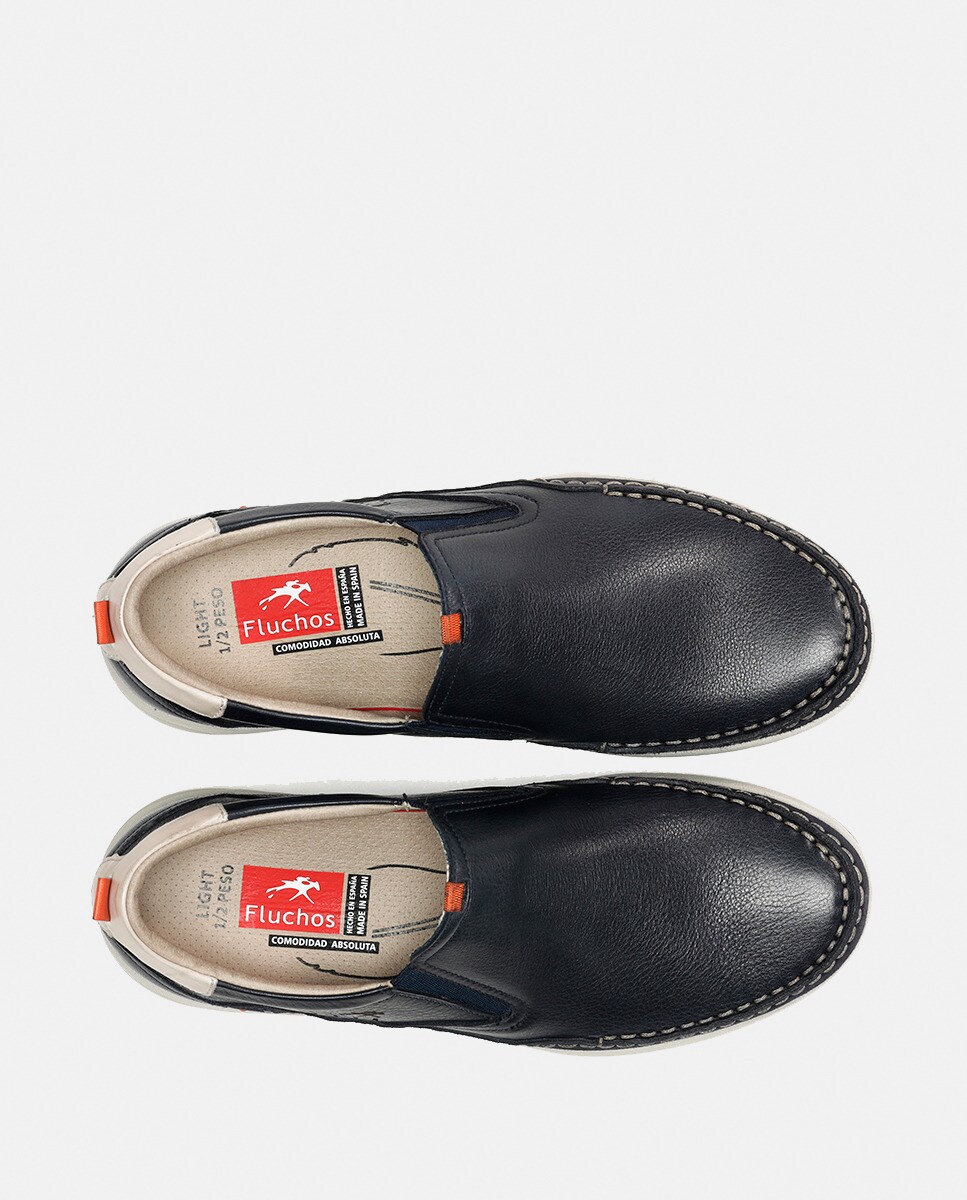 Mocassins com Elásticos Laterais e em Pele Azul-marinho-5