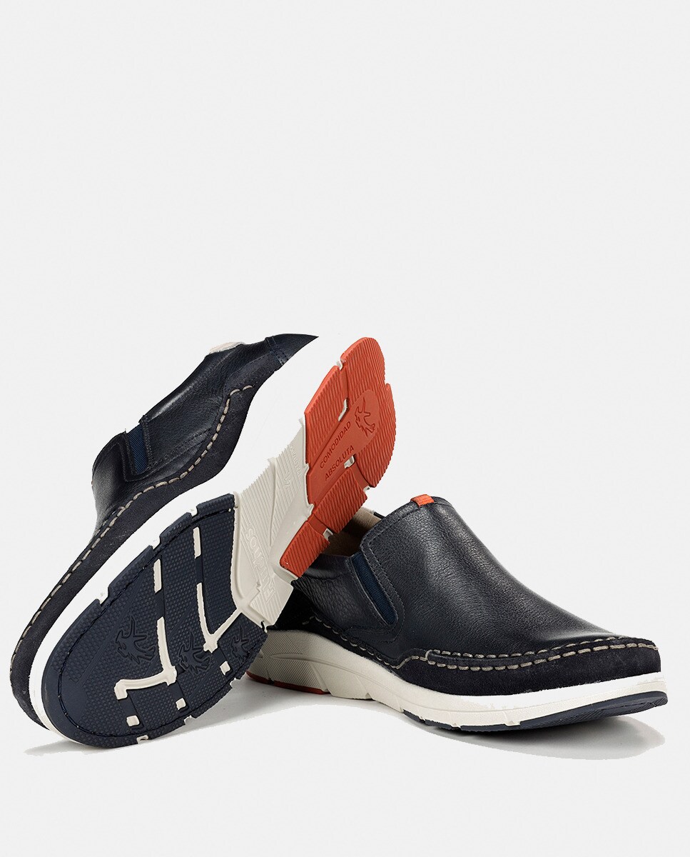Mocassins com Elásticos Laterais e em Pele Azul-marinho-4