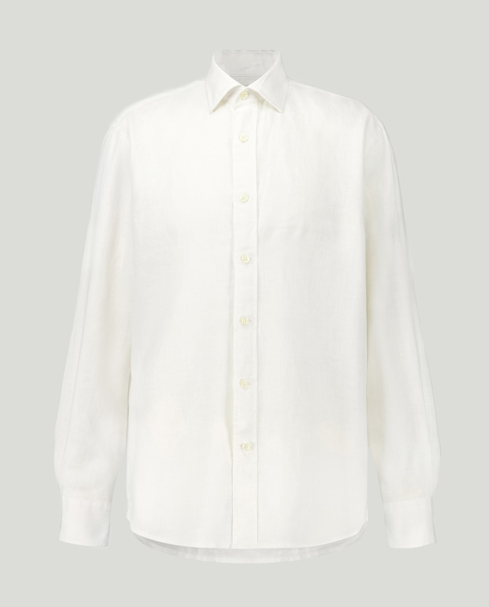 Camisa Casual 100% Linho com Manga Comprida Branco-4