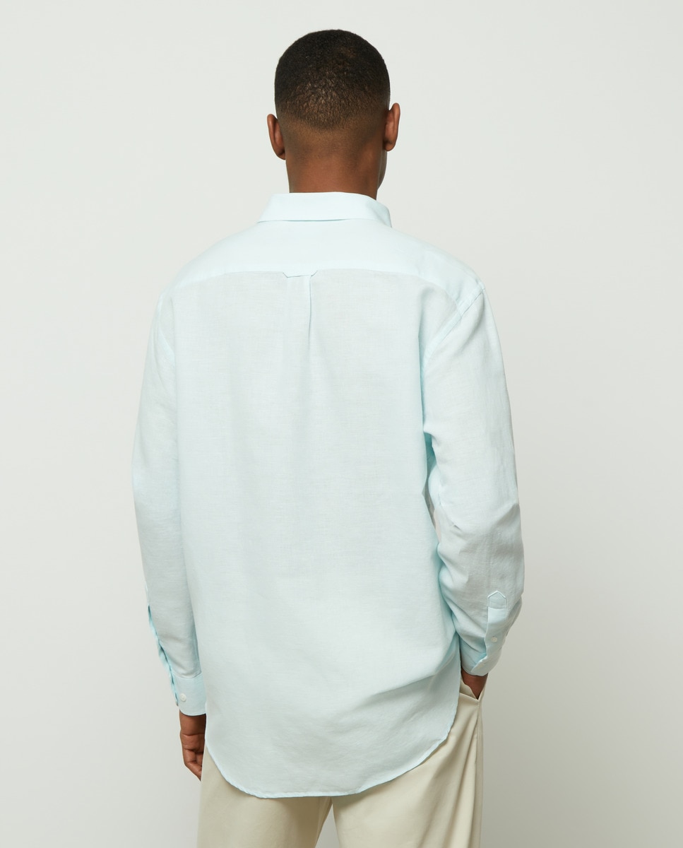 Camisa Clássica de Linho e Algodão Verde Água-3
