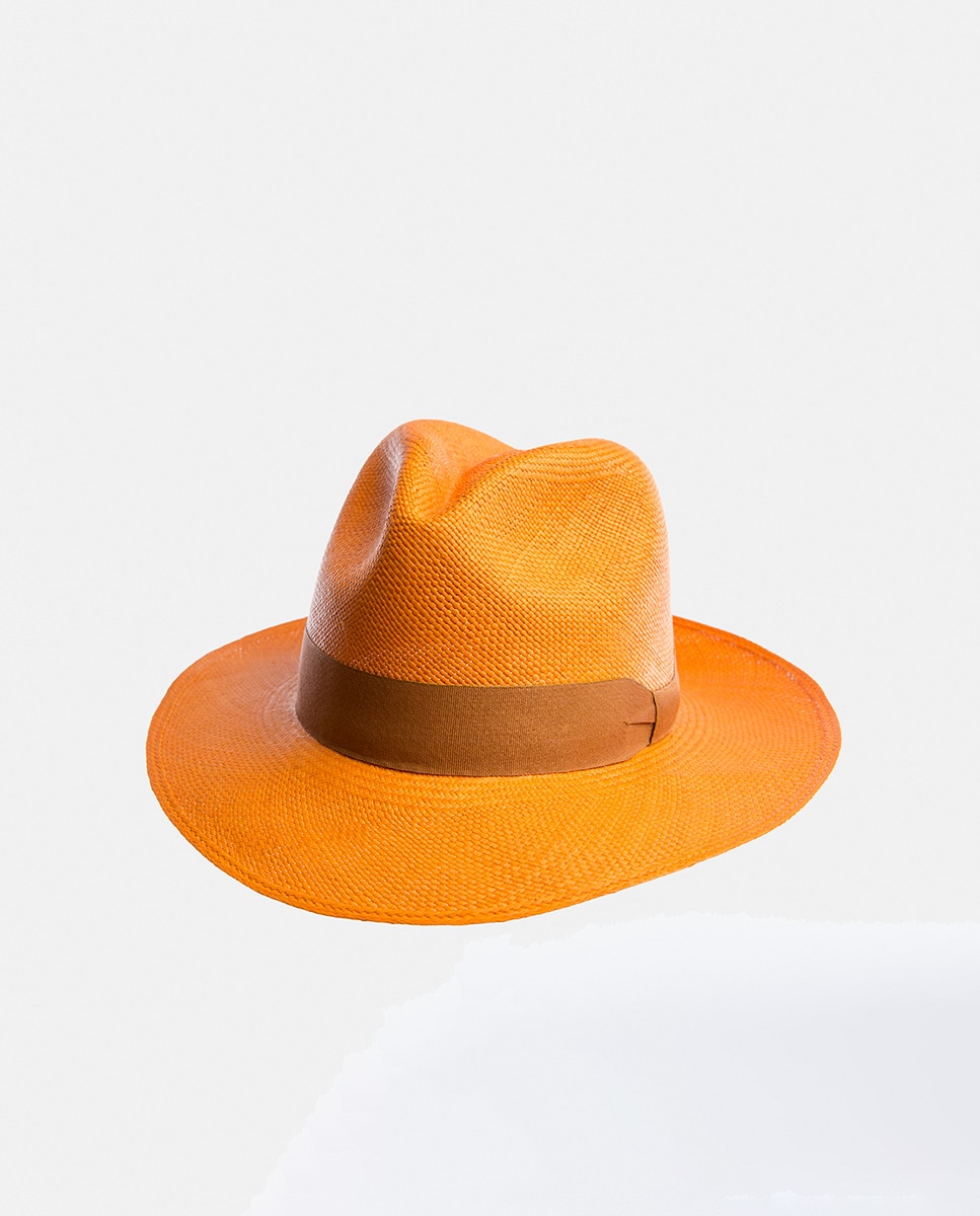 Chapéu de Palha Toquilla Feito à Mão - Laranja Laranja-2