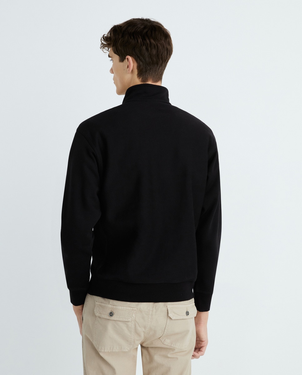 Sweatshirt Relaxed com Meio Fecho de Correr Preto-3