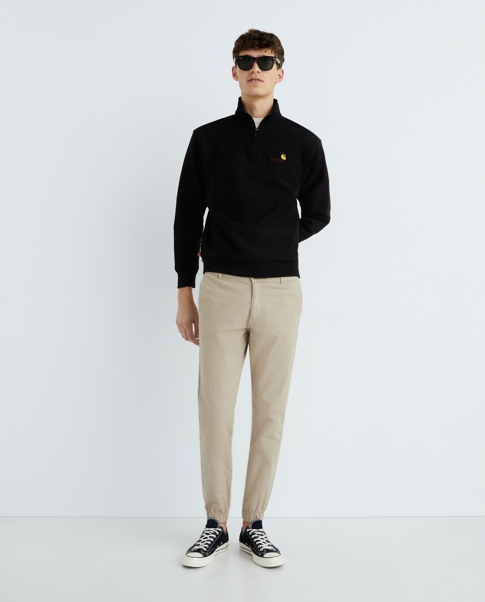 Sweatshirt Relaxed com Meio Fecho de Correr Preto-2