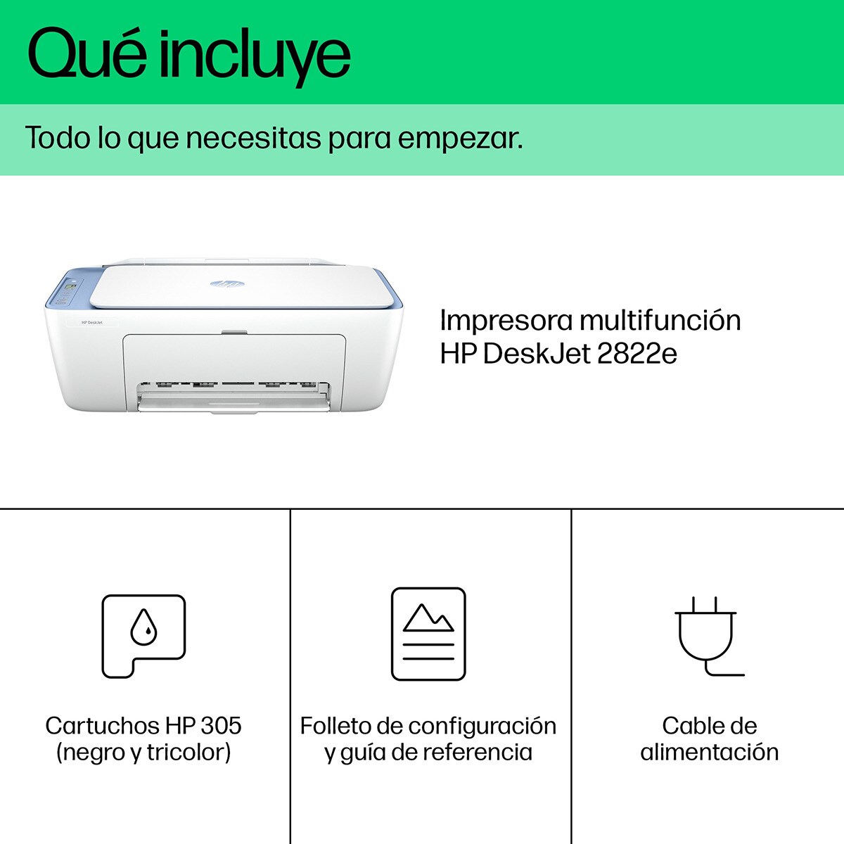 Impresora Multifunción HP Deskjet 2822e, WiFi, USB, color, compatible con Instant Ink Blanco / Azul-7