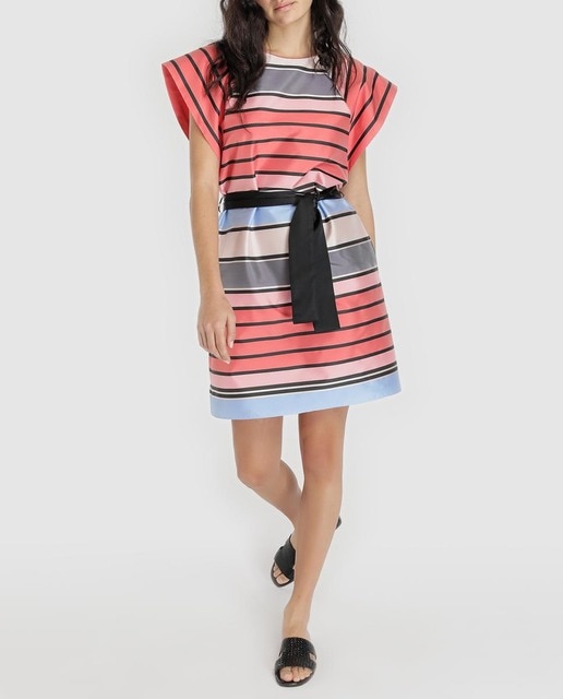 Imagen 0 de Vestido de rayas de mujer Emporio Armani con lazada en la cintura