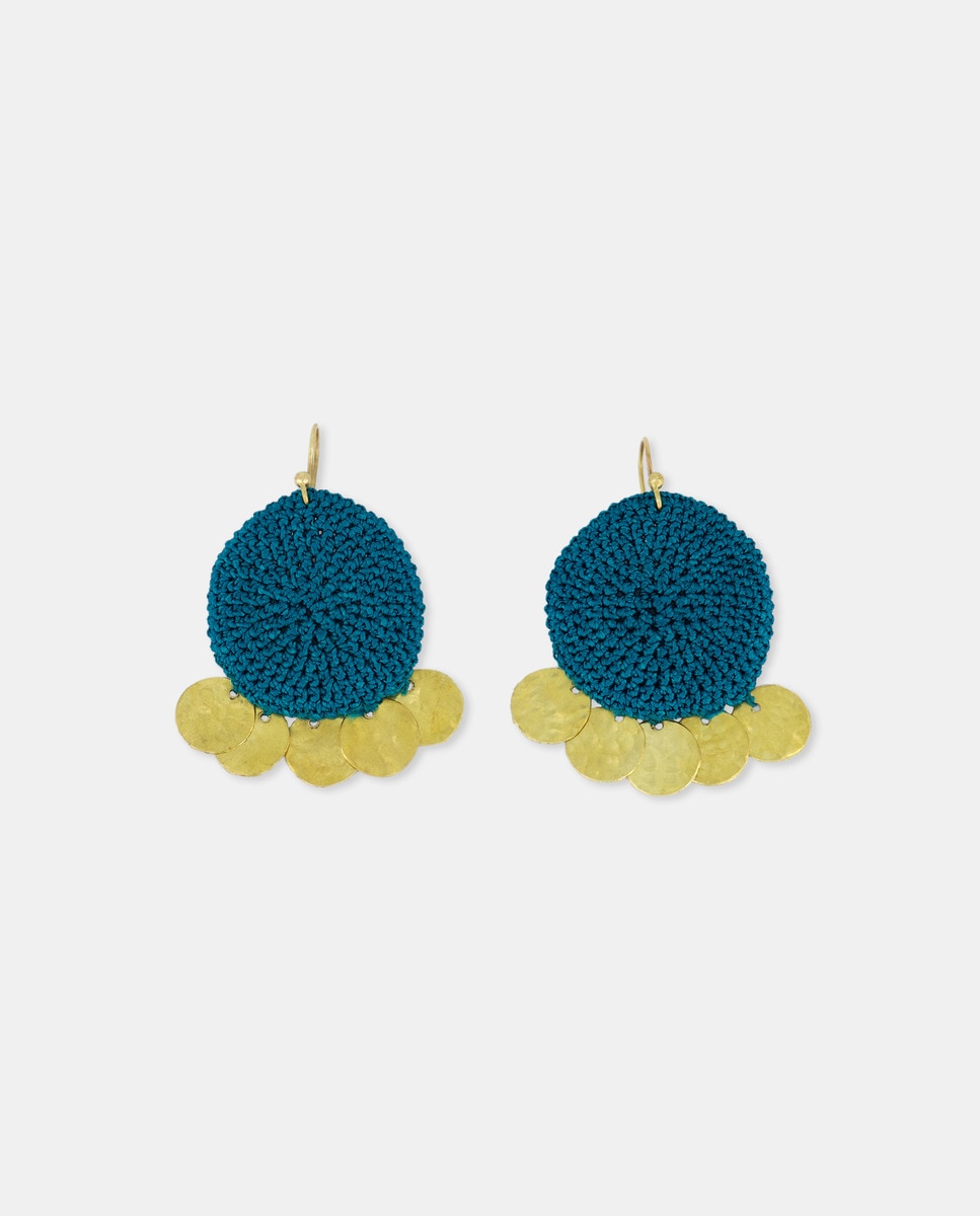 Brincos com Moedas de Latão e Viscose Multicolor-2