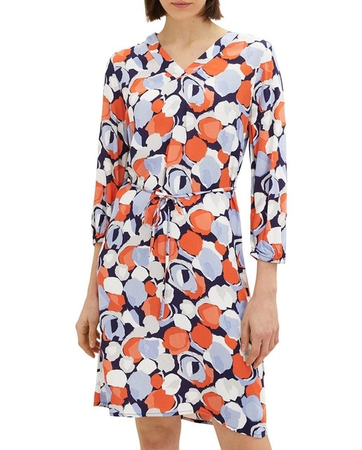 Imagen 0 de Vestido midi cuello pico estampado