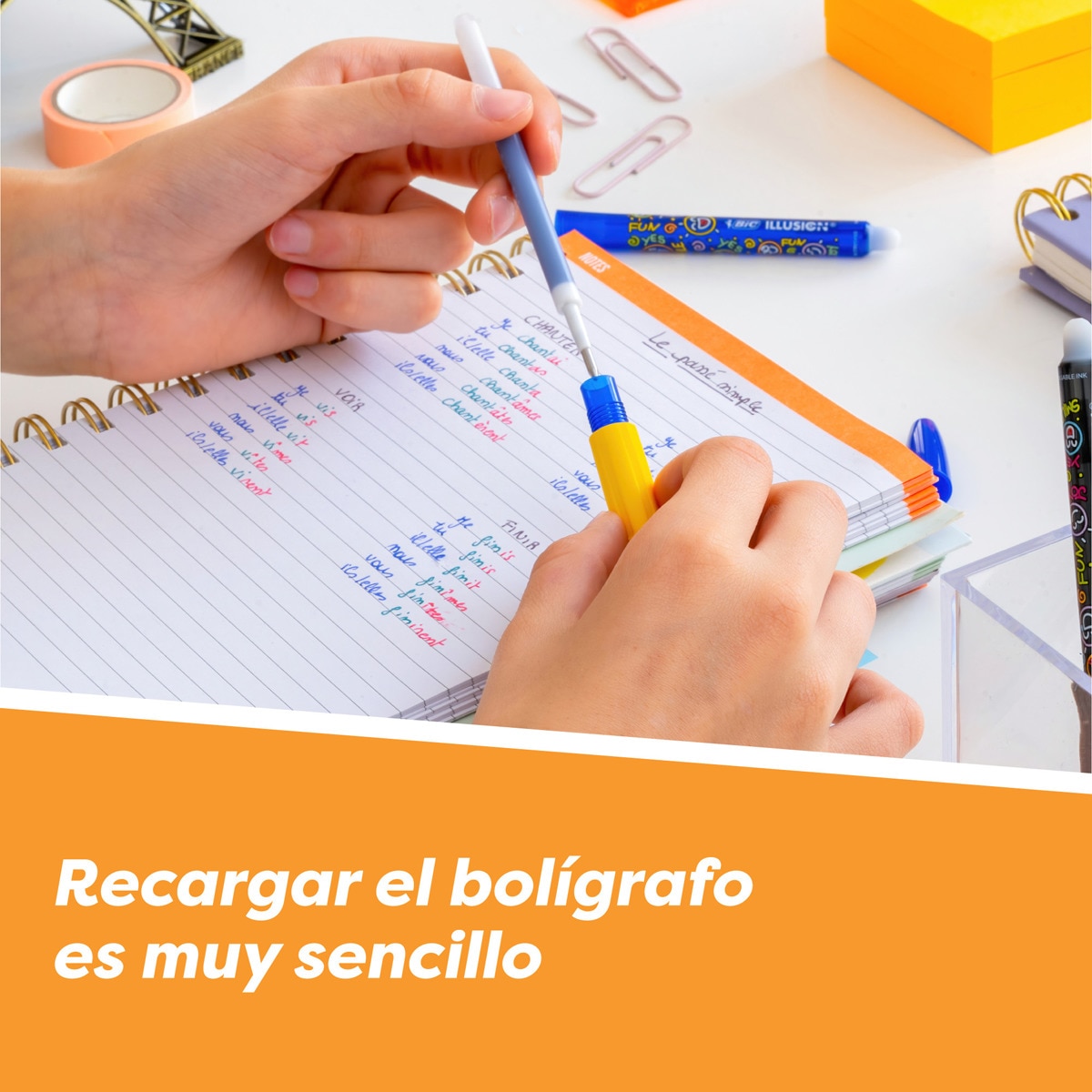 Bolígrafo borrable Illusion BIC azul con 2 recargas Azul-3