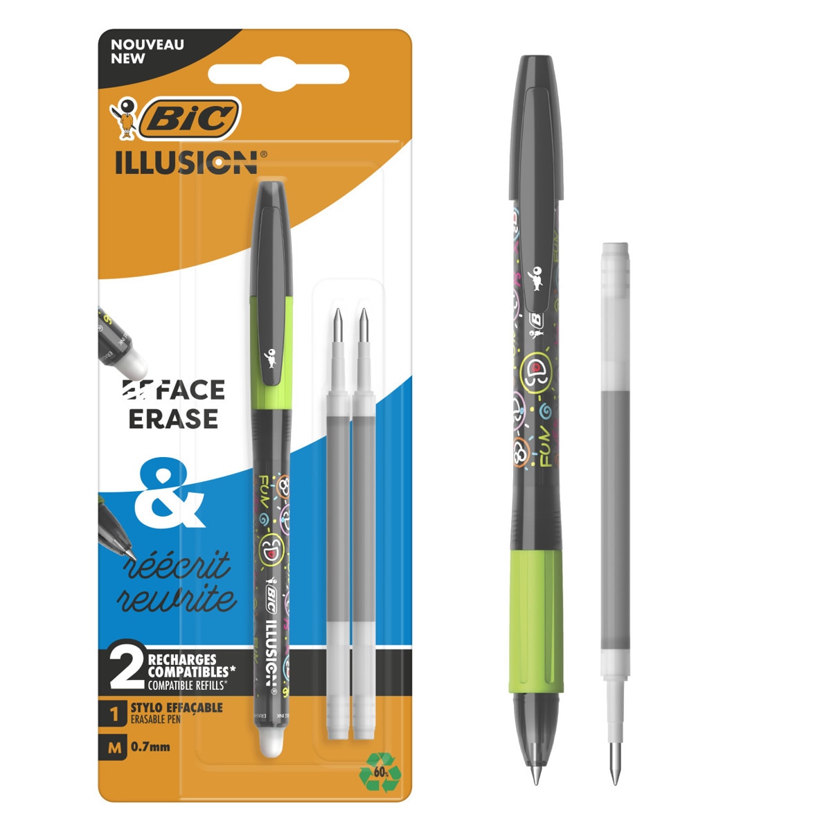 Bolígrafo borrable Illusion BIC negro con 2 recargas Negro-1