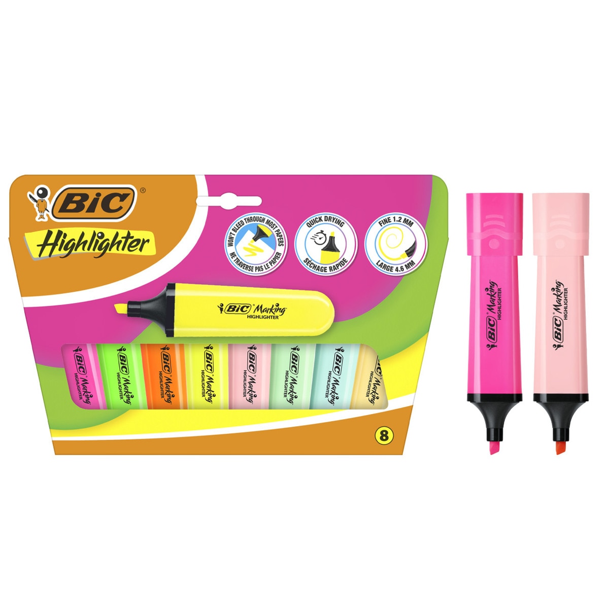Pacote de 8 unidades Marcadores fluorescentes em cores pastel e neon BIC Multicolor-1