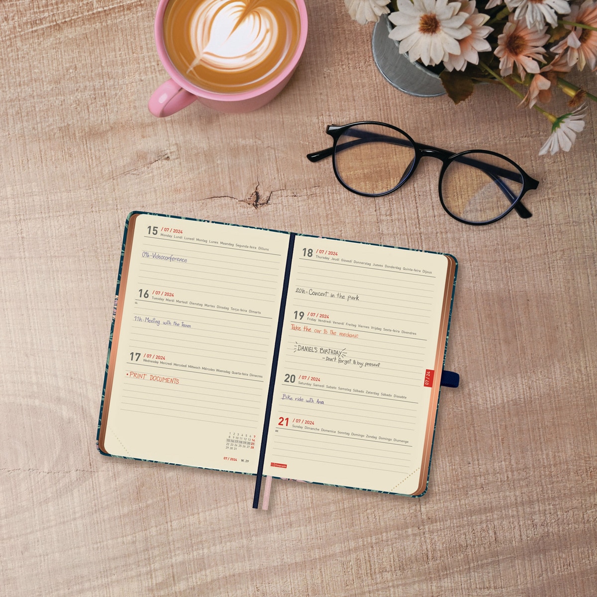 Agenda 18 Meses Julho 2024-Dezembro 2025 Minimal M3 Daisy Vista Semanal Horizontal Internacional Multilingue - 100x150 mm Multicolor-4