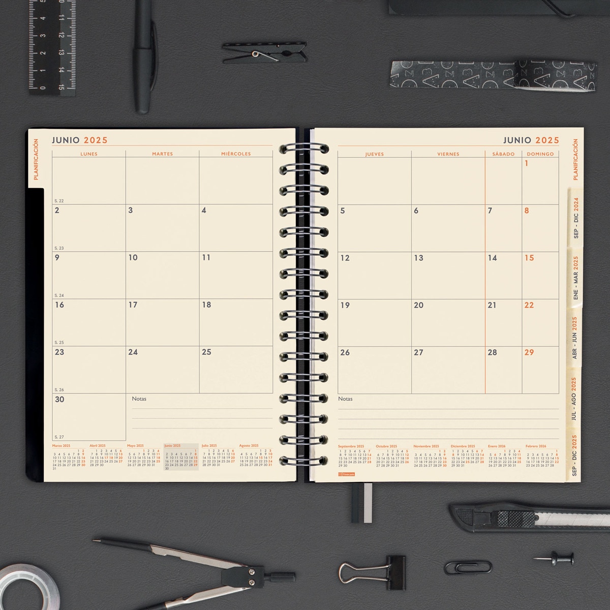 Agenda de 16 Meses Setembro 2024-Dezembro 2025 Tempus 1/4 Vista Semanal Vertical Multilingue 155x217 mm - Preto Preto-6