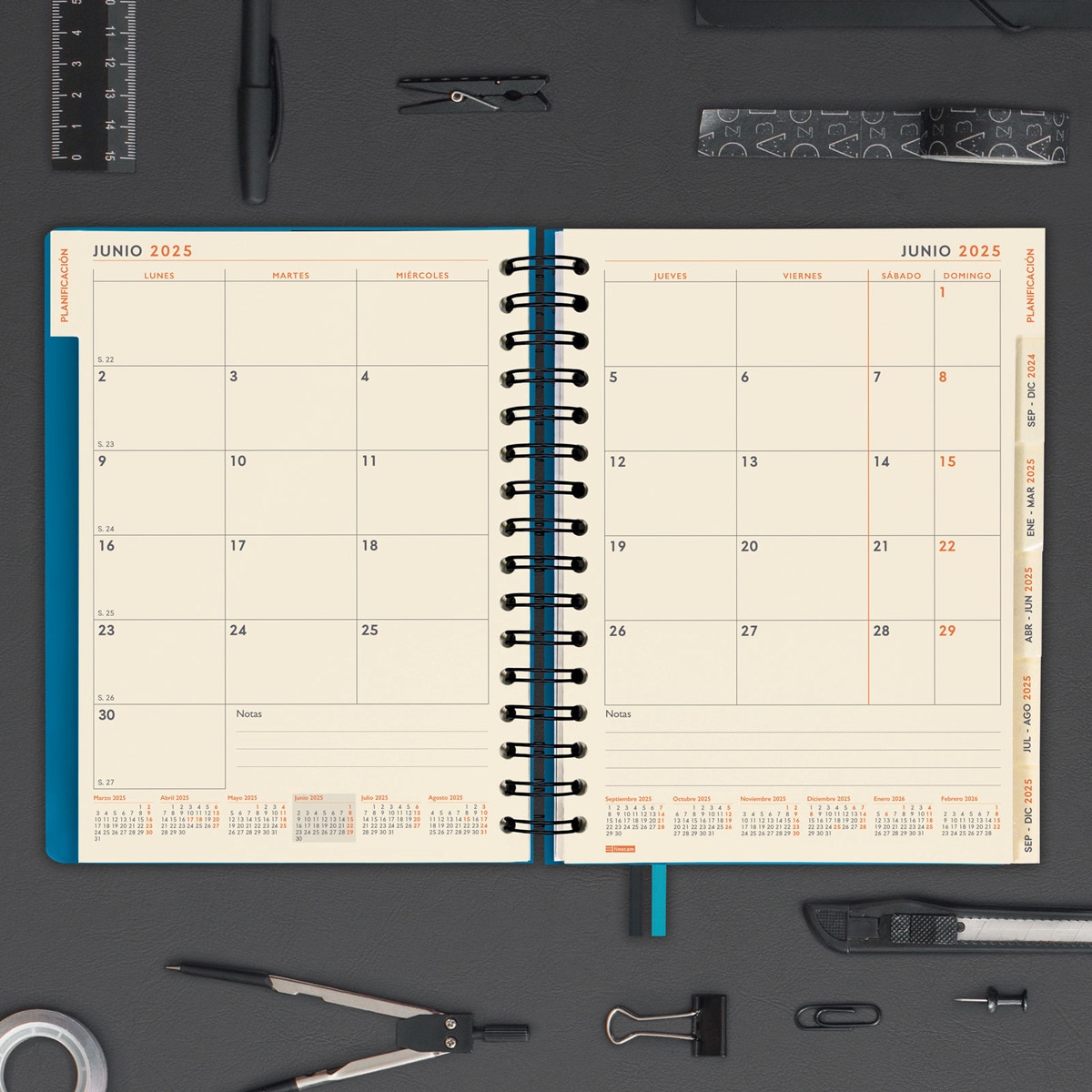 Agenda de 16 Meses Setembro 2024-Dezembro 2025 Tempus 1/4 Vista Semanal Vertical Multilingue 155x217 mm - Azul Azul-6