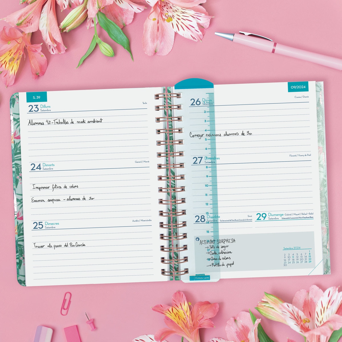 Agenda para el docente curso 2024-2025 Magistral 1/4 - 155x212 mm semana vista horizontal Tropic Finocam catalán Multicolor-3