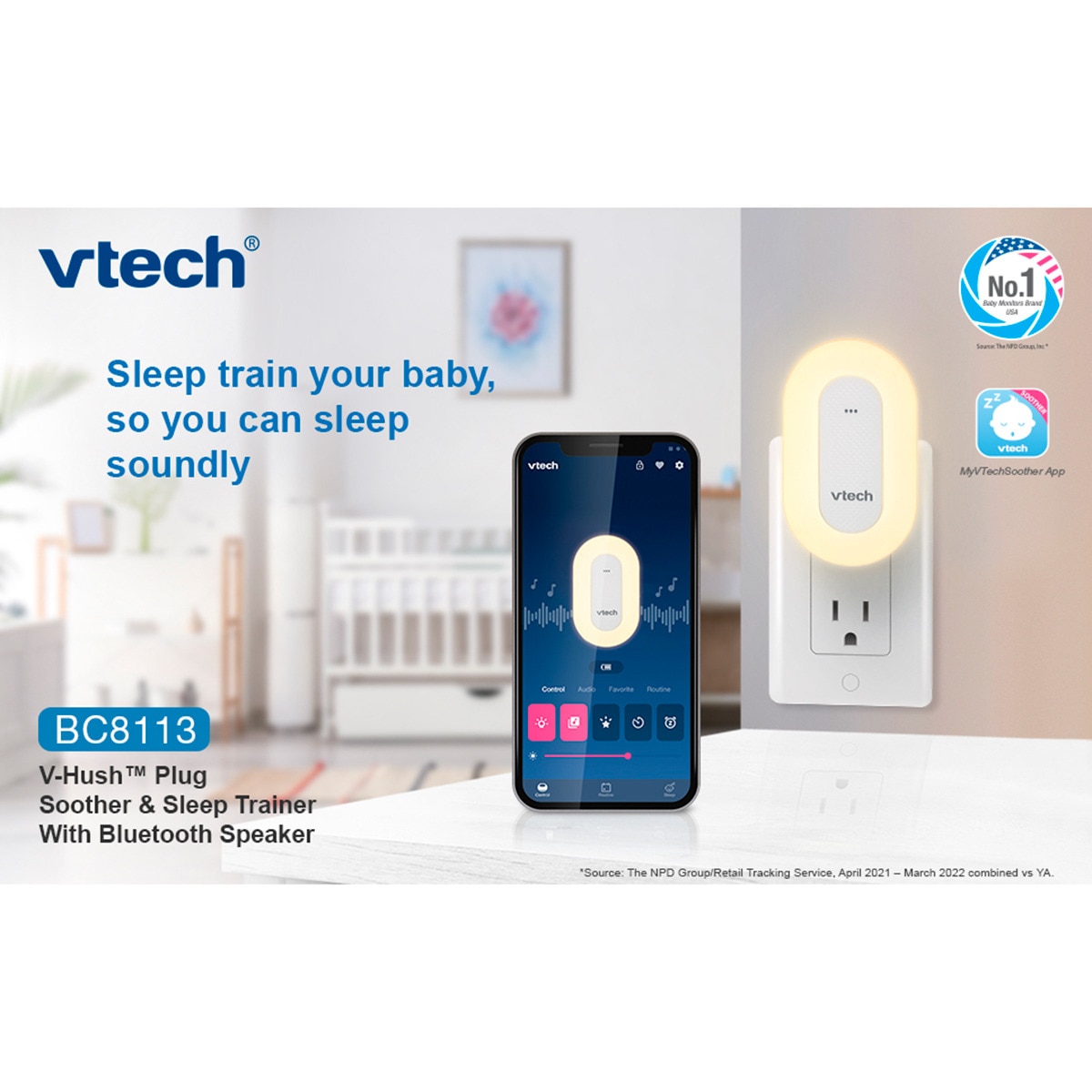 Luz quitamiedos VTECH enchufe con programa entrenamiento de sueño Blanco-18