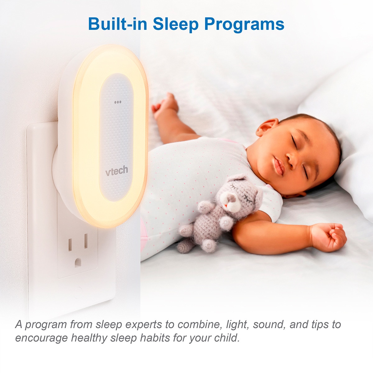 Luz quitamiedos VTECH enchufe con programa entrenamiento de sueño Blanco-15