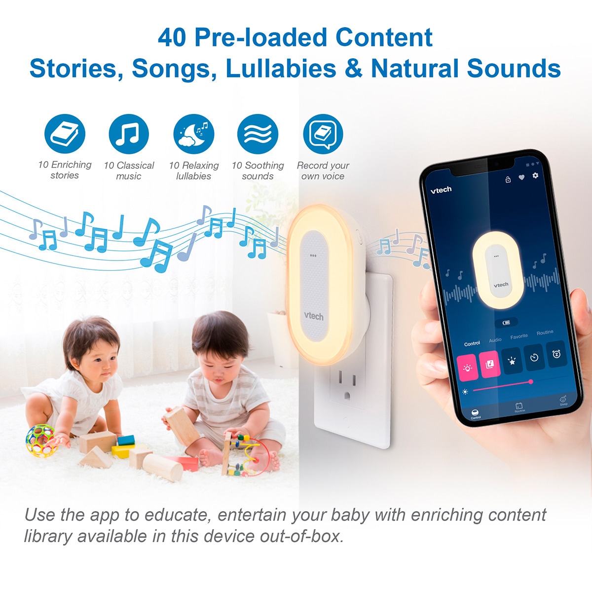 Luz quitamiedos VTECH enchufe con programa entrenamiento de sueño Blanco-13