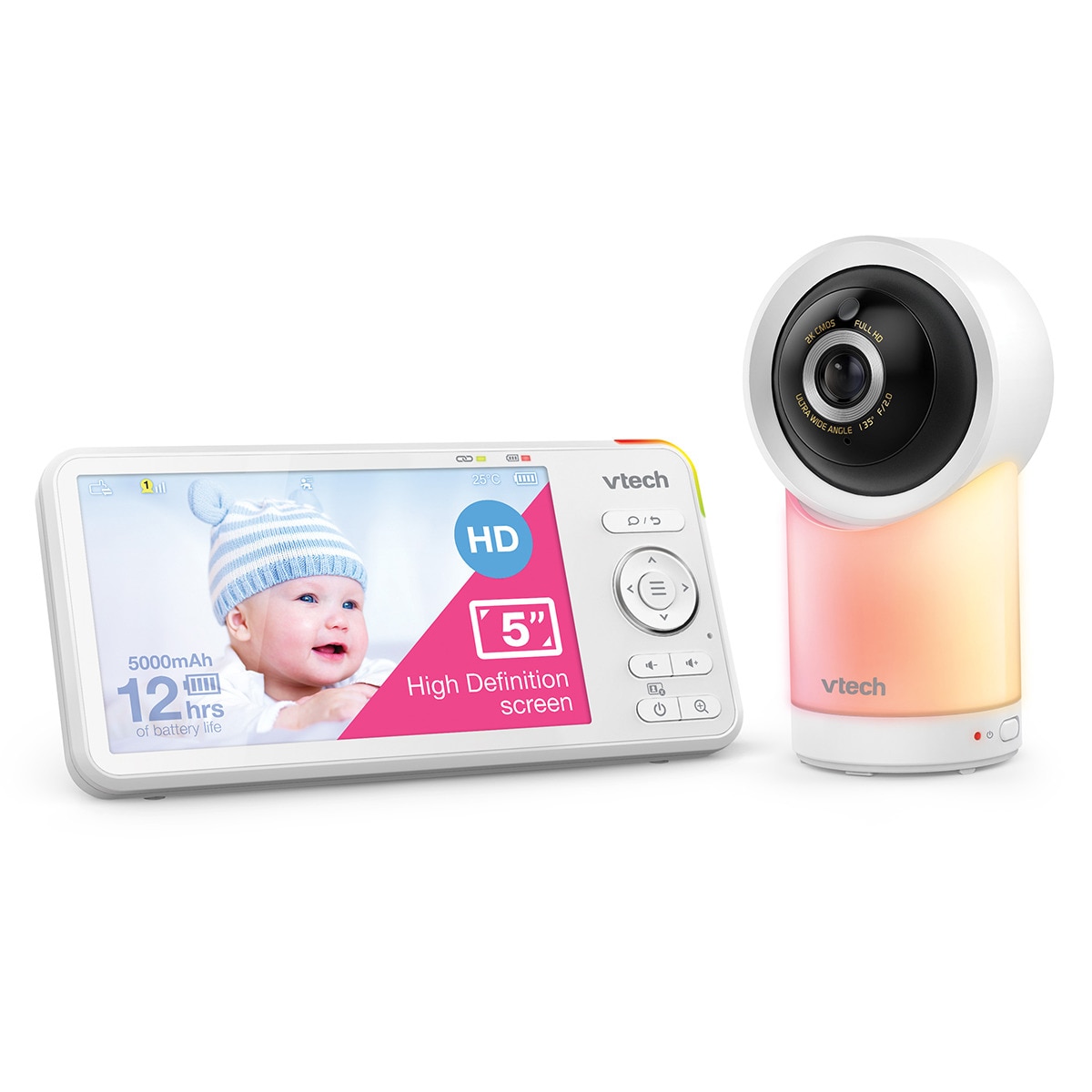 Vigilabebés VTECH WIFI conectado con pantalla Full HD de 5" con control a través de la APP gratuita. Blanco-2