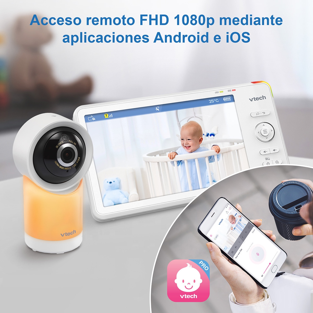 Vigilabebés VTECH WIFI conectado con pantalla Full HD de 7" con control a través de la APP gratuita. Blanco-10