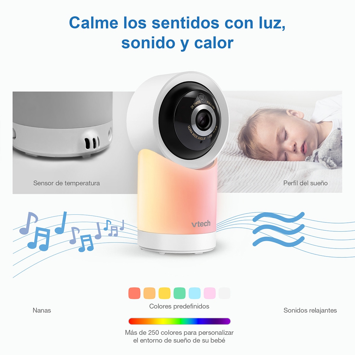 Vigilabebés VTECH WIFI conectado con pantalla Full HD de 7" con control a través de la APP gratuita. Blanco-5