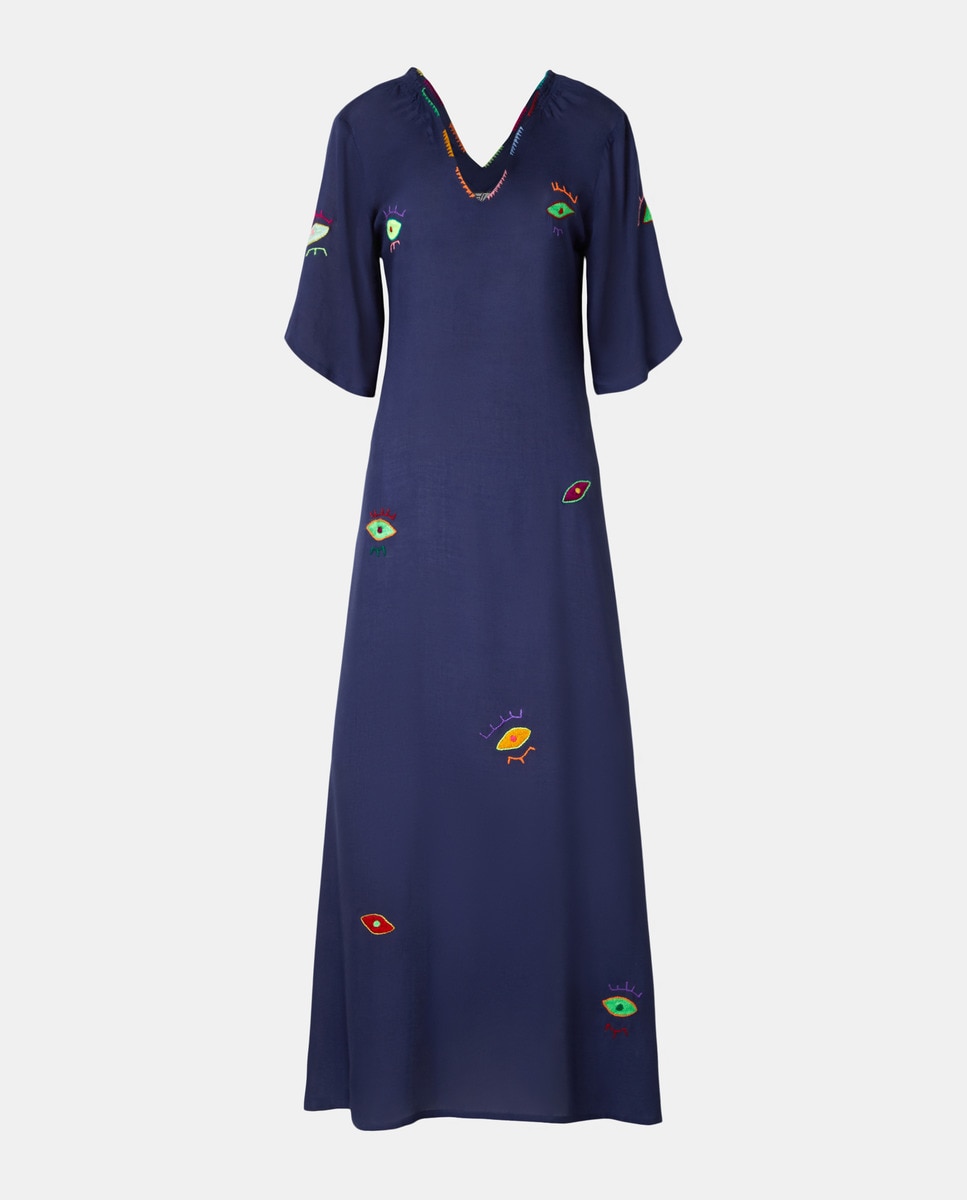 Kaftan com Bordados Azul-marinho-1