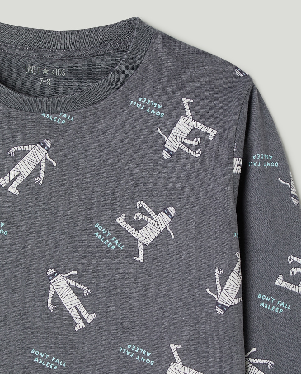 Pijama básico largo de niño de algodón Gris oscuro-3