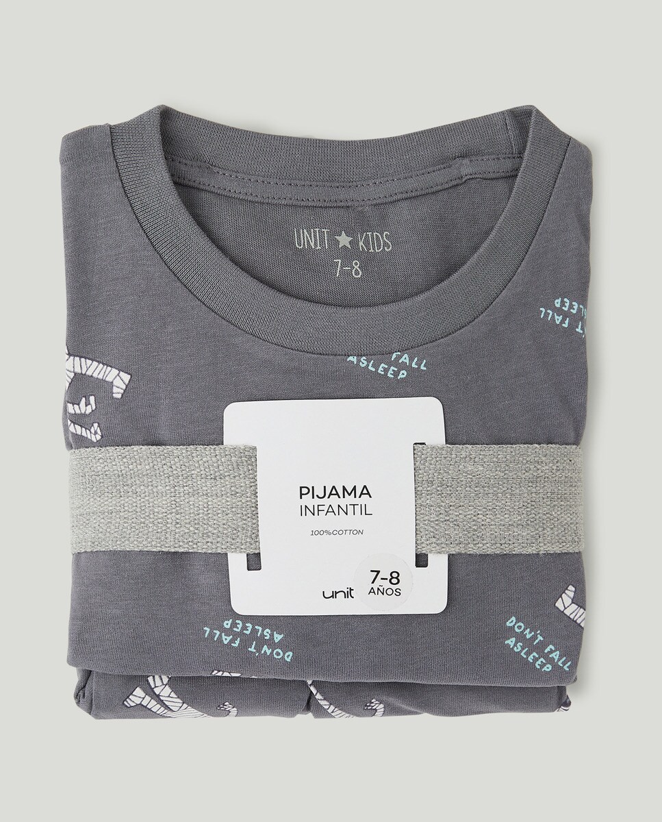 Pijama básico largo de niño de algodón Gris oscuro-4