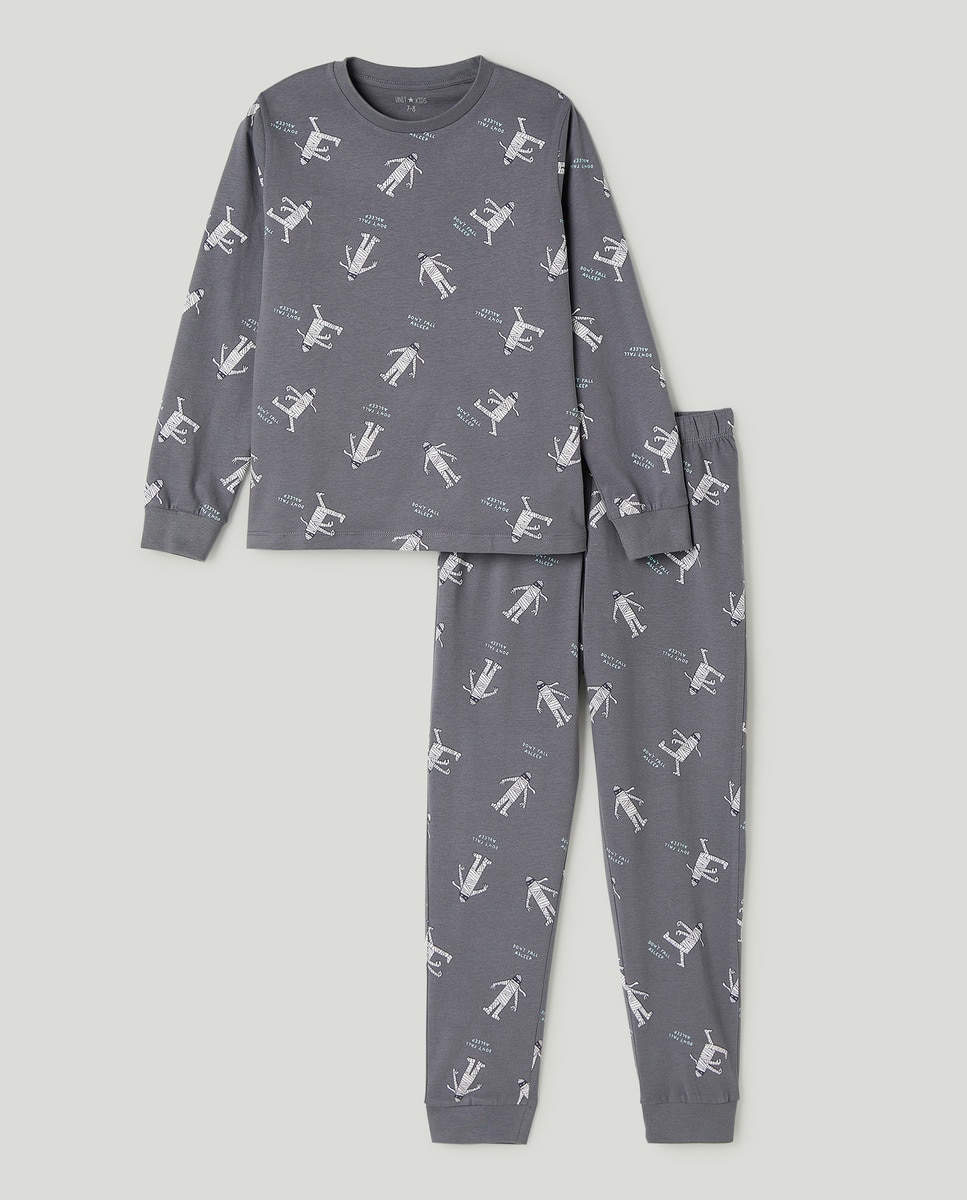 Pijama básico largo de niño de algodón Gris oscuro-1