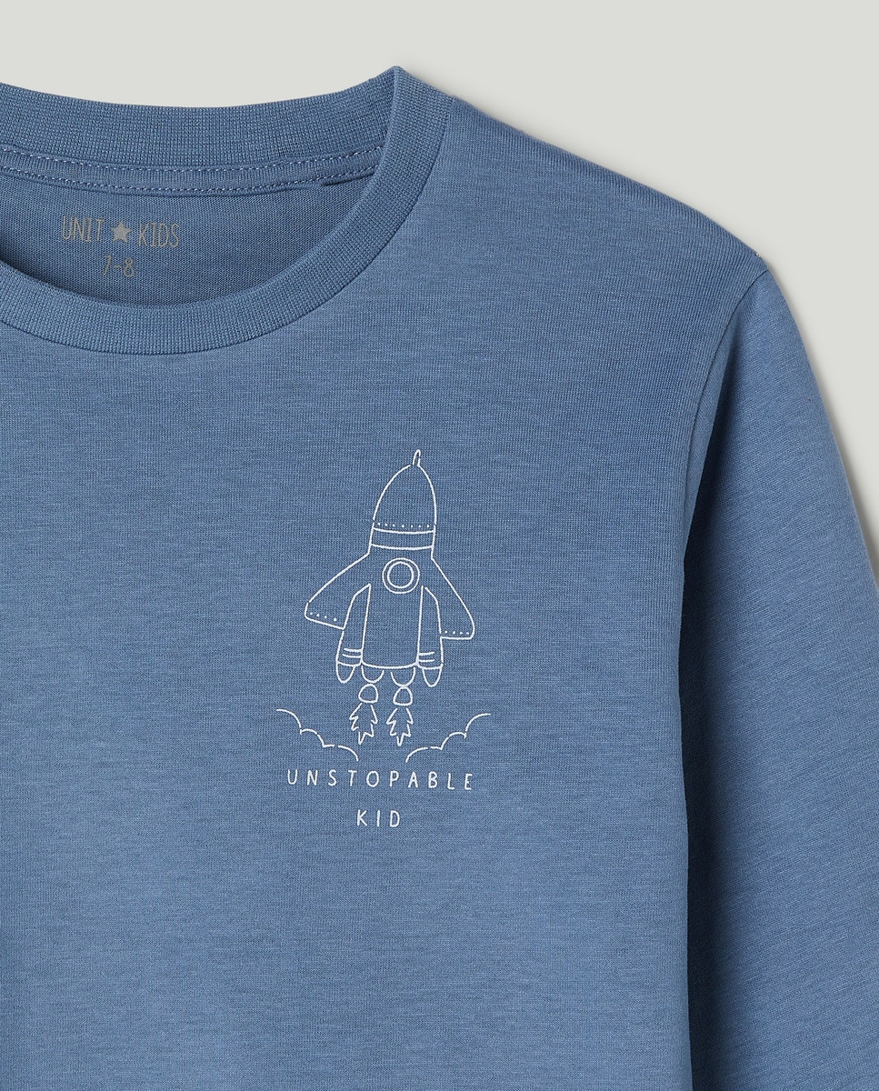 Pijama básico largo de niño de algodón Azul-3