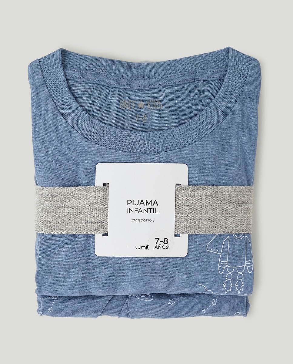 Pijama básico largo de niño de algodón Azul-4