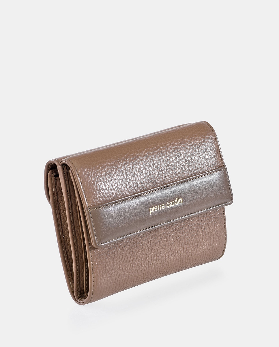 Porta-Moedas em Pele com Secção para Notas e Aba Camel-2