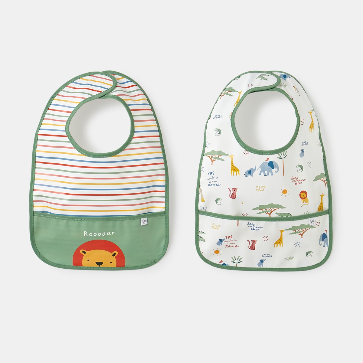 Pack 2 baberos Bbest con bolsillo León Verde-1