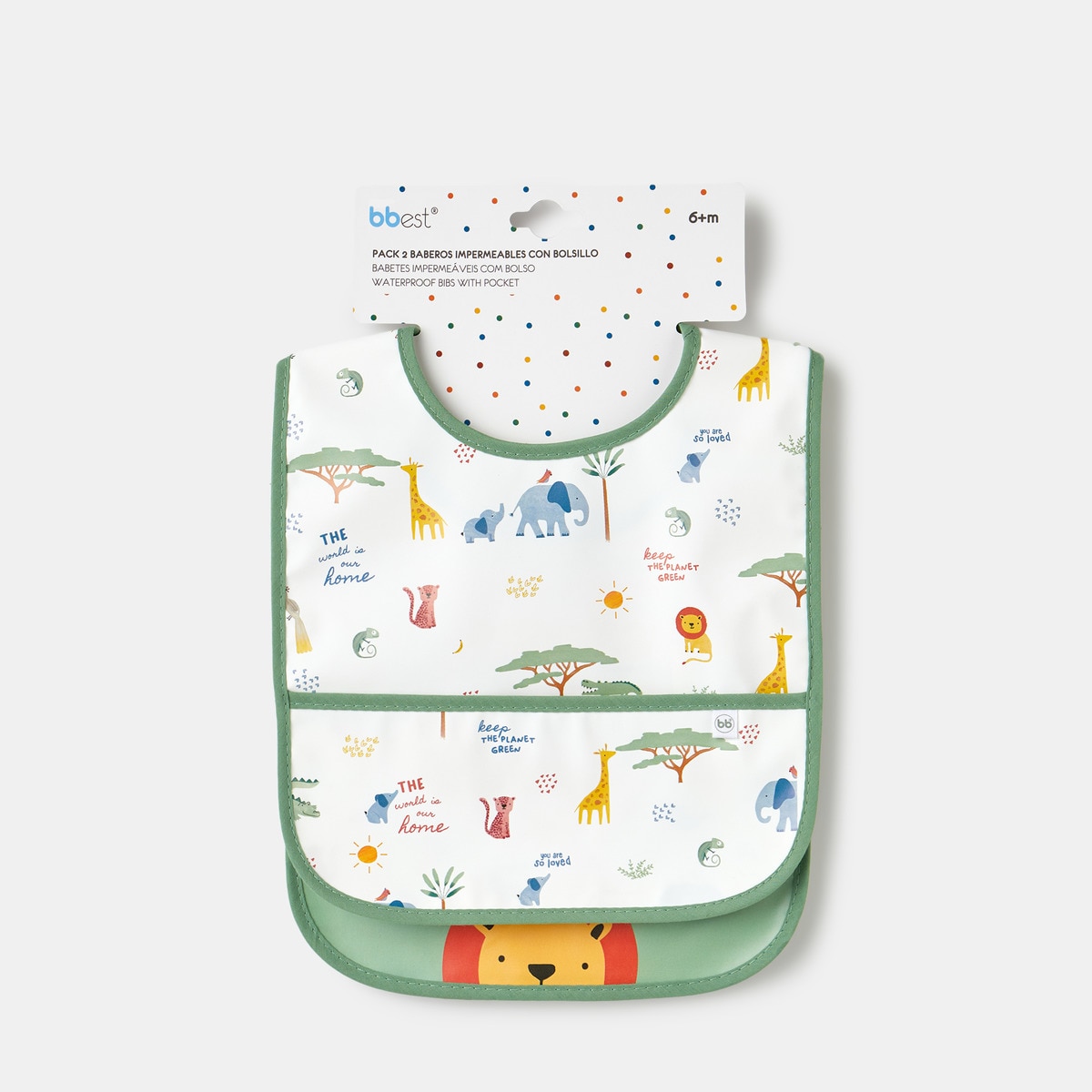Pack 2 baberos Bbest con bolsillo León Verde-3