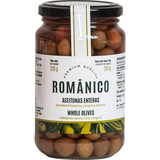 aceituna arbequina verde entera categoría primera frasco 210 g neto escurrido - Romanico