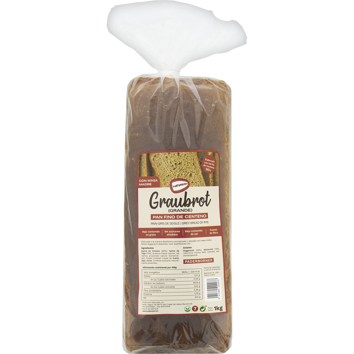 Graubrot pan fino de centeno con masa madre envase 1 kg