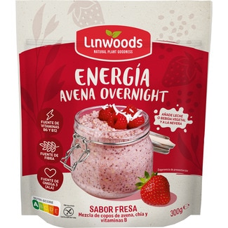 Proteína avena Overnight copos de avena, chía y vitamina B sabor fresa sin gluten envase 300 g - Linwoods